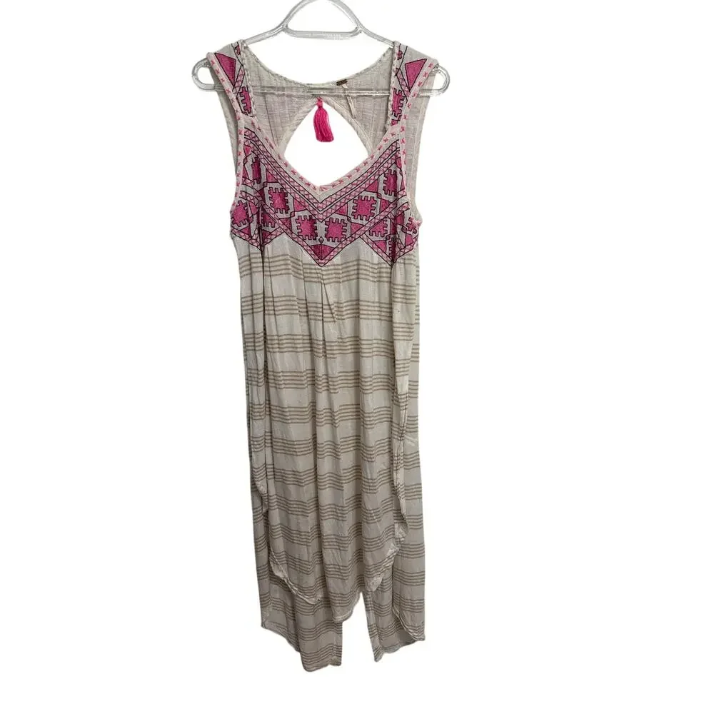 Free People Native Sun Embroidered Tunic Sand Size Large Boho Oversized - Picture 4 of 13